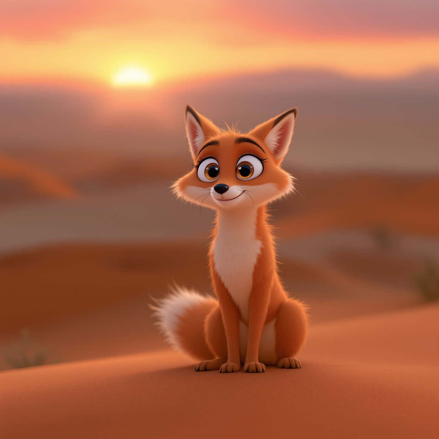 Animated fox on a desert dune